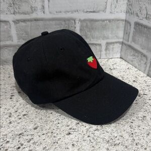 Chic Black Cap with Strawberry Accent